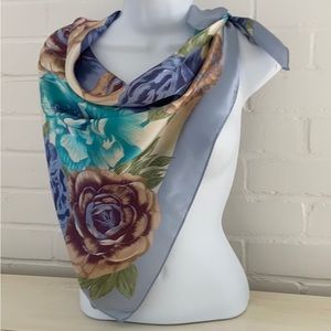 Womens Liz Claiborne 100% Silk Flower Design Spring Summer Classic Scarf Scarve